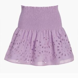 Thakoon Eyelet Smocked Waist Miniskirt In Lilac